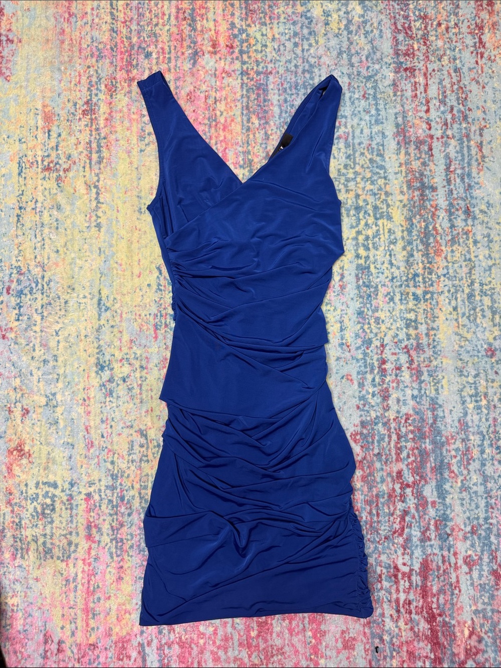 Forever 21 Royal Blue Sleeveless V-Neck Ruched Bodycon Mini Dress
